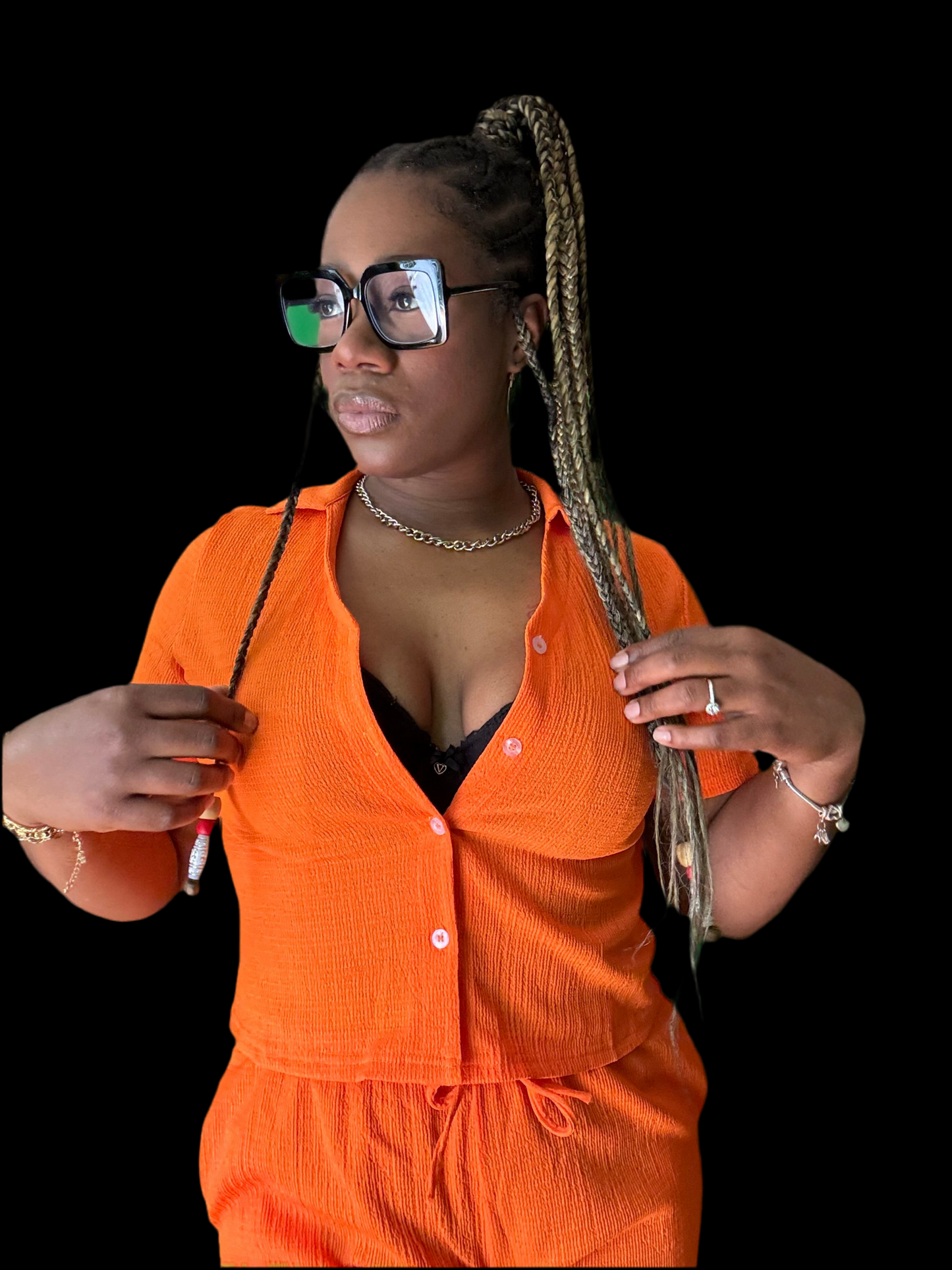Casual Pleated V-Neck Short Sleeve Loose 2 piece pant set