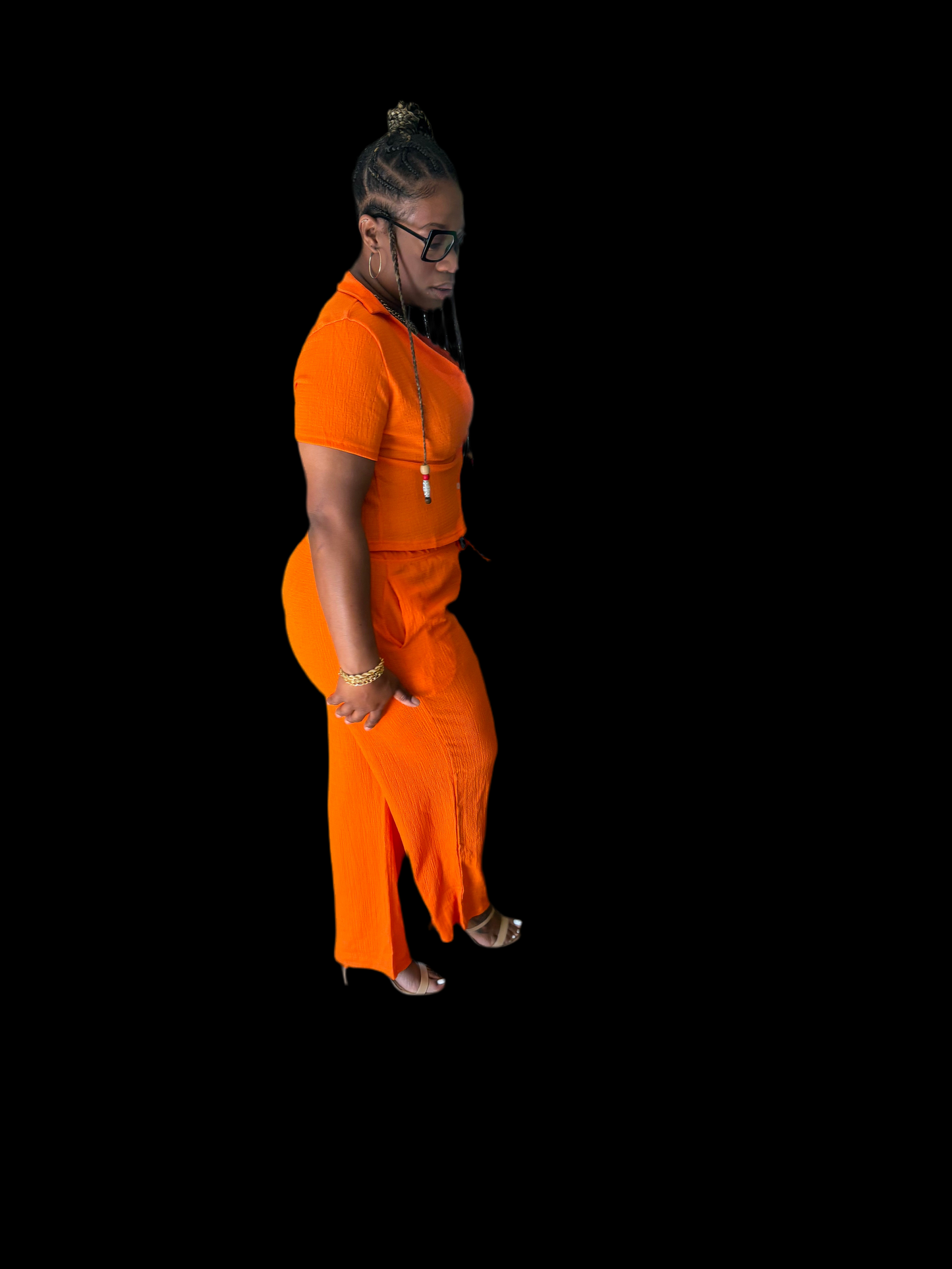 Casual Pleated V-Neck Short Sleeve Loose 2 piece pant set