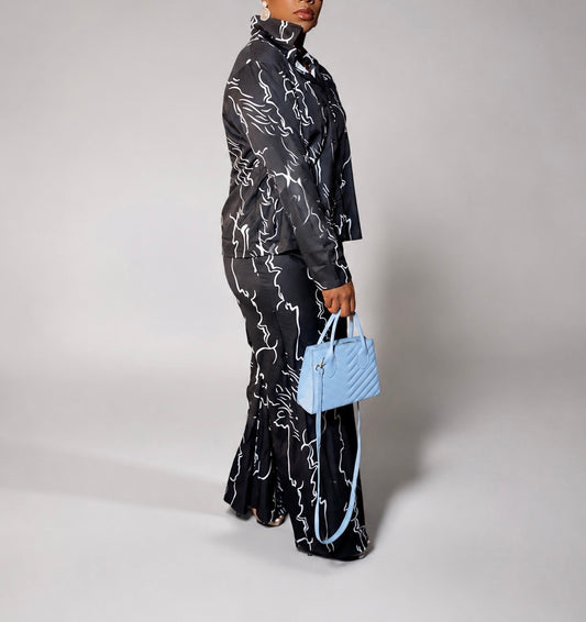 Printed Long Sleeve Wide -Leg 2 piece set