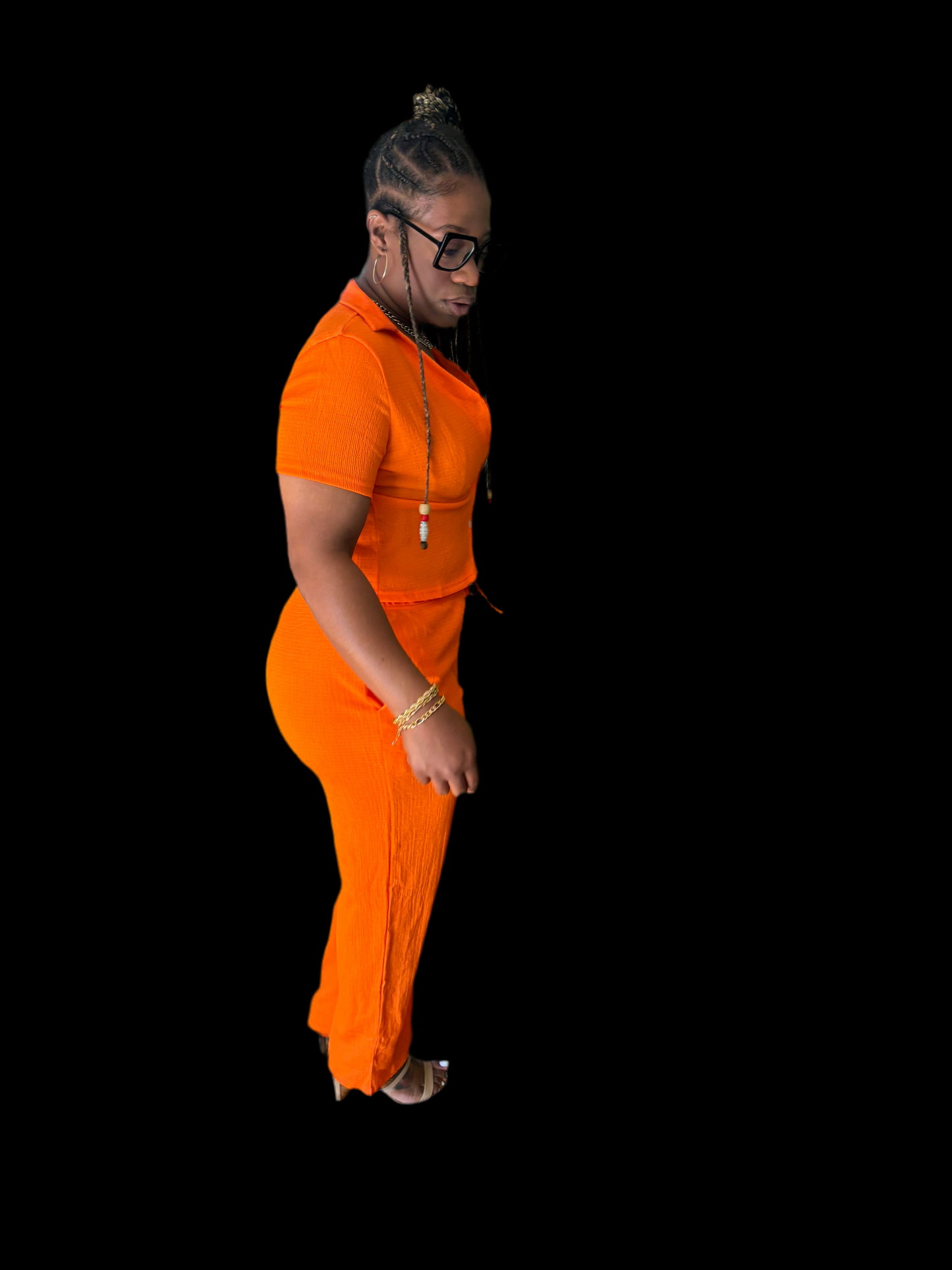 Casual Pleated V-Neck Short Sleeve Loose 2 piece pant set