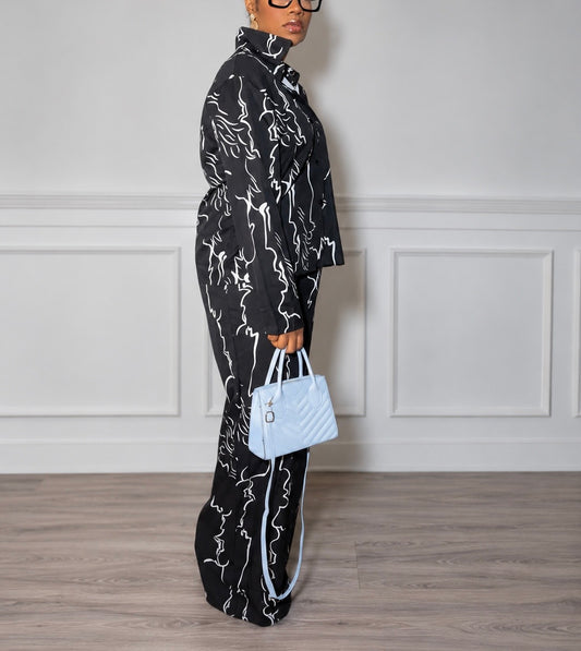 Printed Long Sleeve Wide -Leg 2 piece set