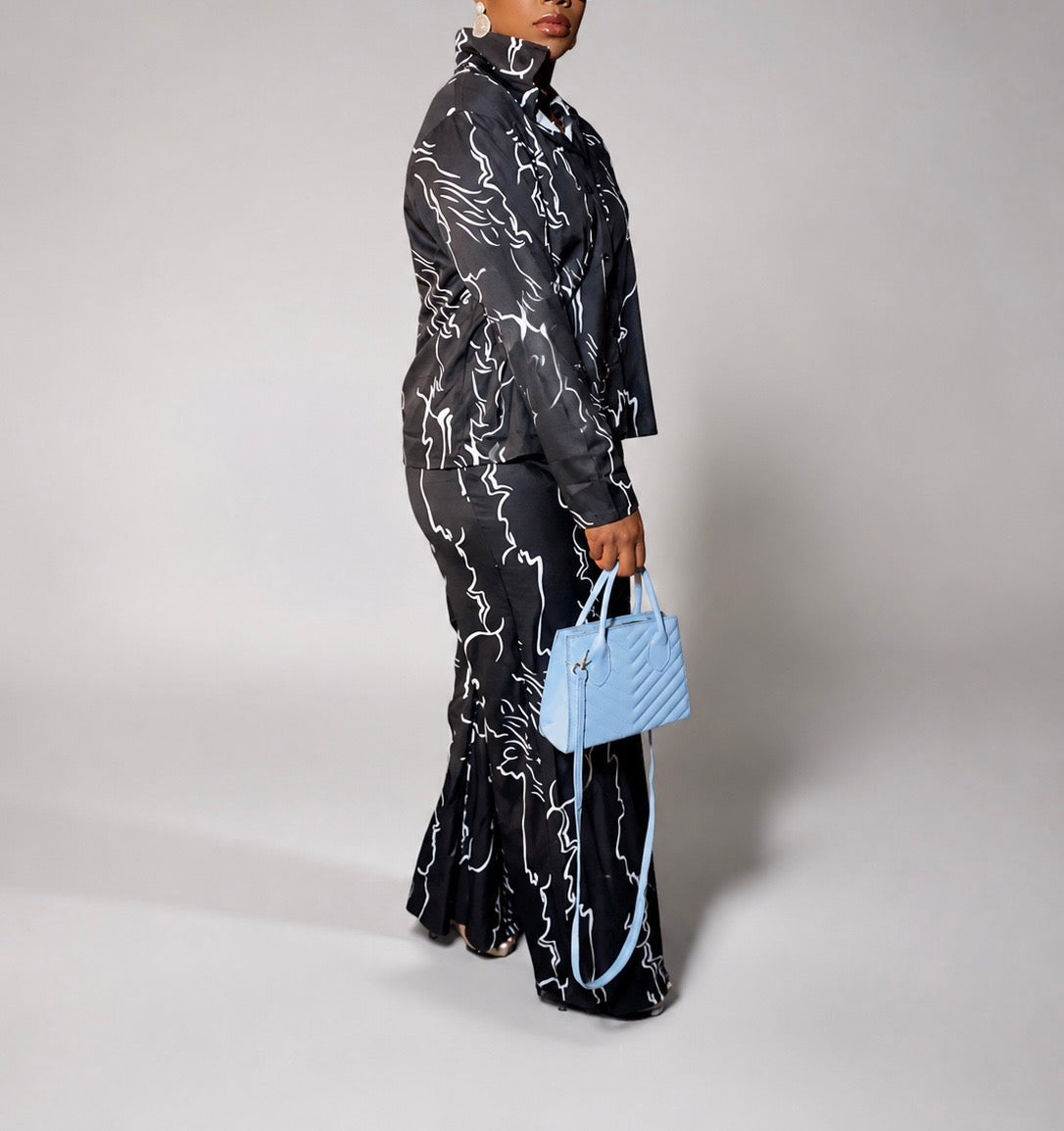 Printed Long Sleeve Wide -Leg 2 piece set