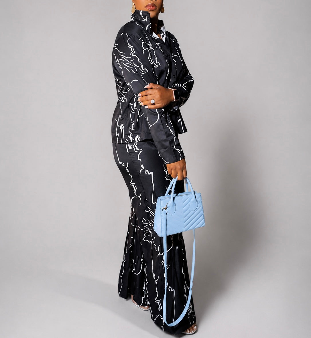 Printed Long Sleeve Wide -Leg 2 piece set